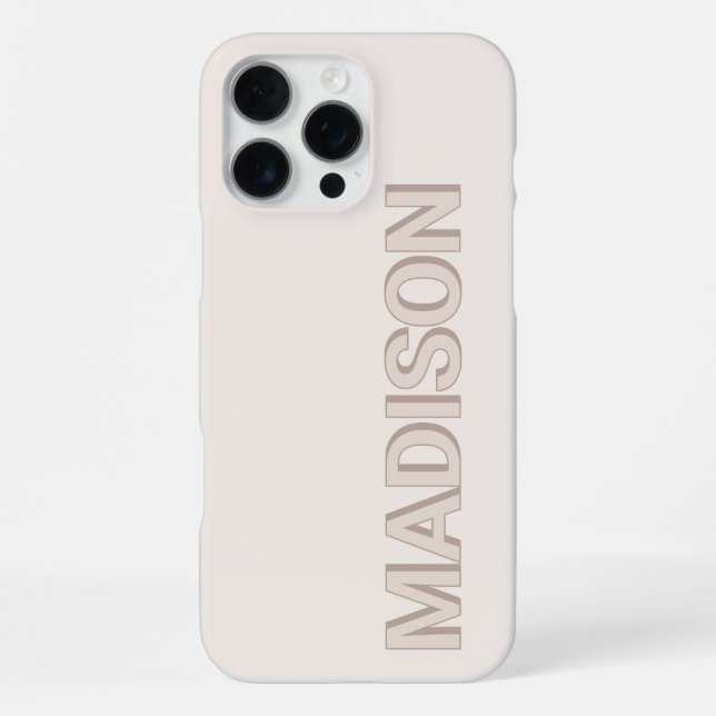 Modern Beige Monogram Name iPhone Case (Back)