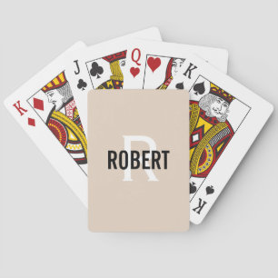 Modern beige monogram name  playing cards