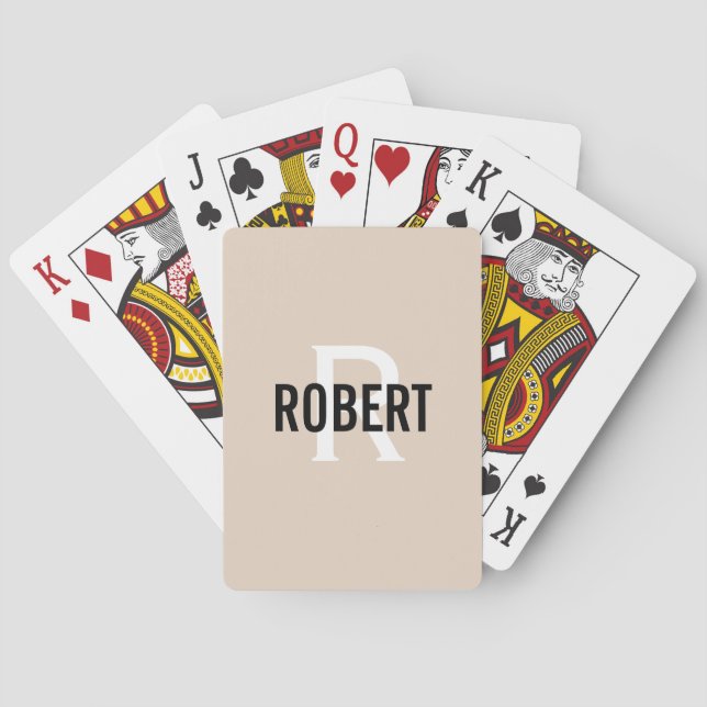 Modern beige monogram name  playing cards (Back)