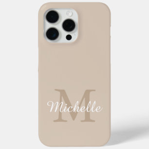 Modern Beige Monogram Script Name iPhone 15 Pro Max Case