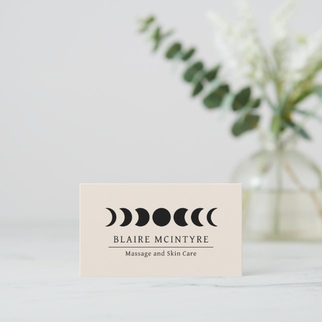 Modern Beige Moon Phases Elegant Business Card (Standing Front)