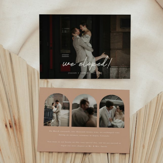 Modern Beige Multi Photo Arch Wedding Elopement Announcement (Creator Uploaded)