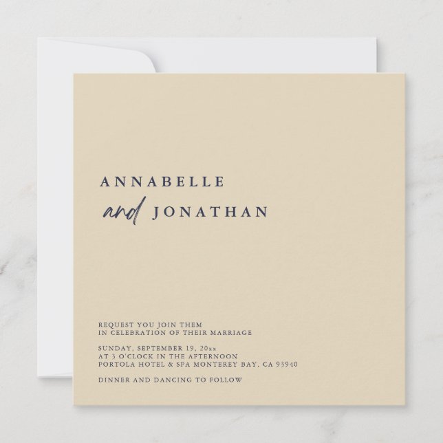 Modern Beige Navy Blue Contemporary Wedding Invitation (Front)