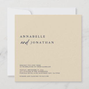 Modern Beige Navy Blue Contemporary Wedding Invitation