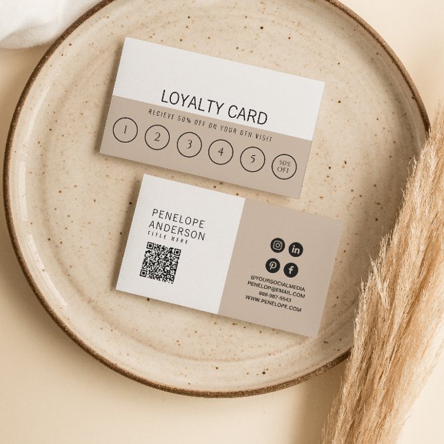 Modern Beige Neutral Trendy Elegant Unique 6 Punch Loyalty Card (Creator Uploaded)