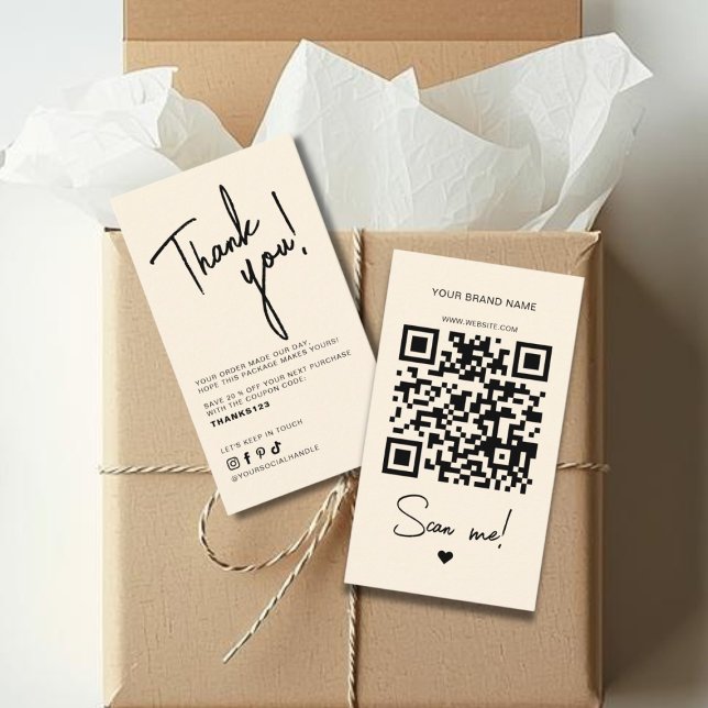 Modern beige order thank you QR code Business Card (Creator Uploaded)