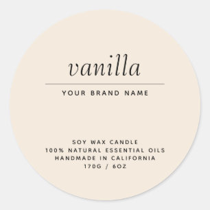 Modern beige packaging candle product classic round sticker