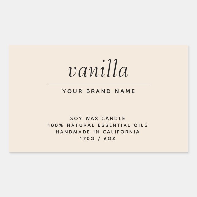 Modern beige packaging candle product rectangular sticker (Front)