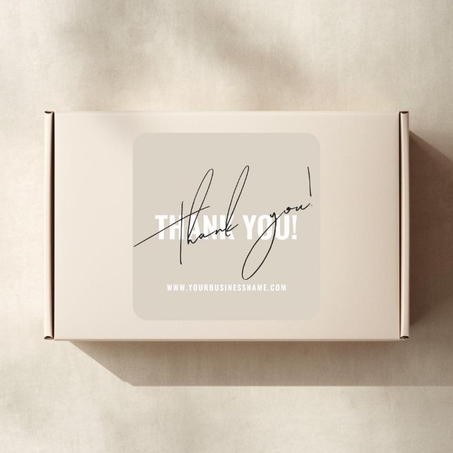 Modern beige packaging thank you square sticker (Creator Uploaded)