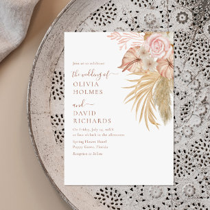 Modern Beige Pampas Grass Floral Wedding Invitation