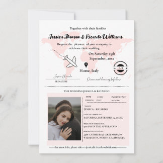 Modern Beige passport Monogram Wedding invitation