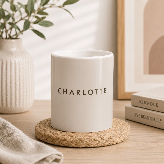 Modern Beige Personalised Name Coffee Mug (Creator Uploaded)