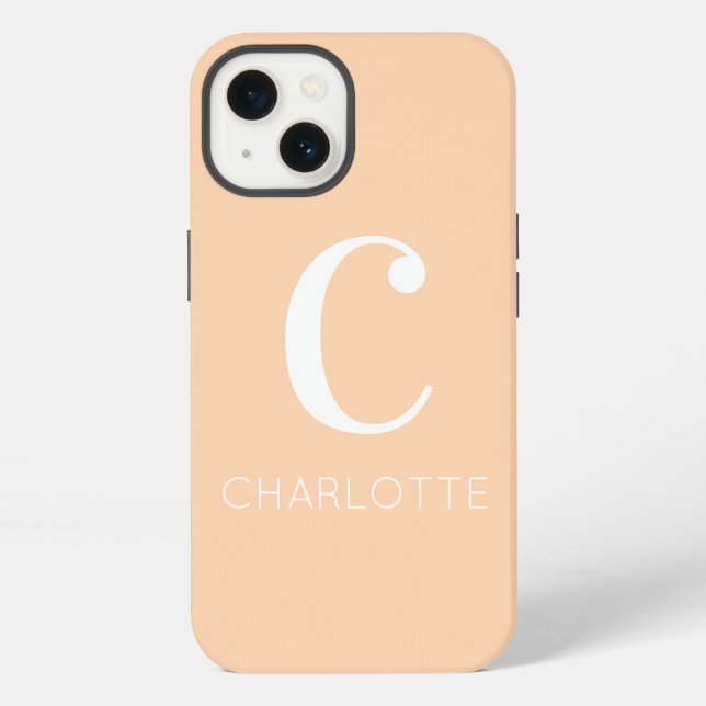 Modern Beige Personalised Name Monogram iPhone Case (Back)