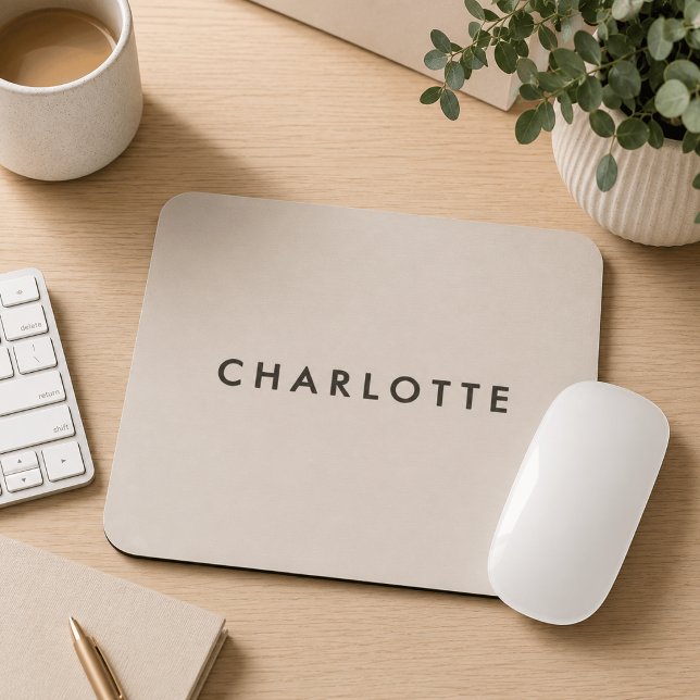 Modern Beige Personalised Name Mouse Pad (Creator Uploaded)