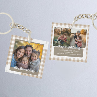 Modern Beige Personalized Family Photo Key Ring