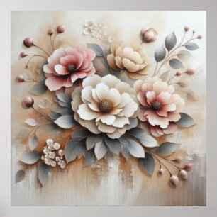 Modern Beige-Pink Flowers 36 Poster