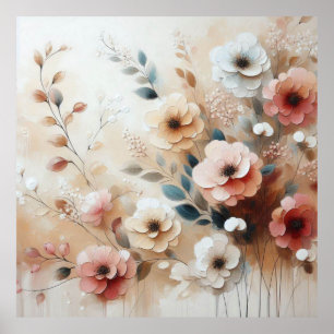 Modern Beige-Pink Flowers 41 Poster