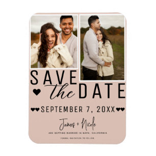 Modern Beige Pink Save the Date 2 Photo Wedding Magnet