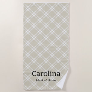 Modern Beige Plaid Bridesmaid  Beach Towel