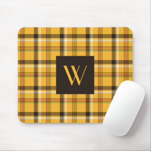 Modern Beige Plaid Checks Pattern Monogram Mouse Mat