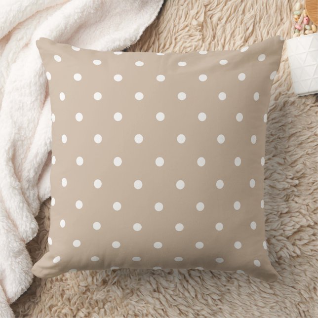 Modern Beige Polka Dots Throw Pillow (Blanket)