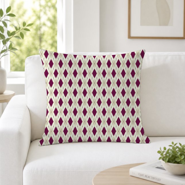 Modern Beige Purple Argyle Geometric Cushion (Creator Uploaded)