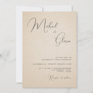 Modern Beige Sand Calligraphy QR Code RSVP Wedding Invitation