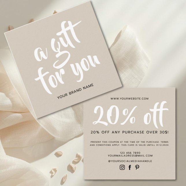 Modern beige script coupon discount card (Creator Uploaded)