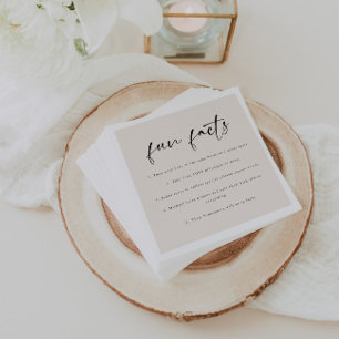 Modern Beige Script "Fun Facts" Wedding Napkin