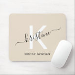 Modern beige script monogram name mouse mat<br><div class="desc">Modern beige script monogram name mouse pad</div>