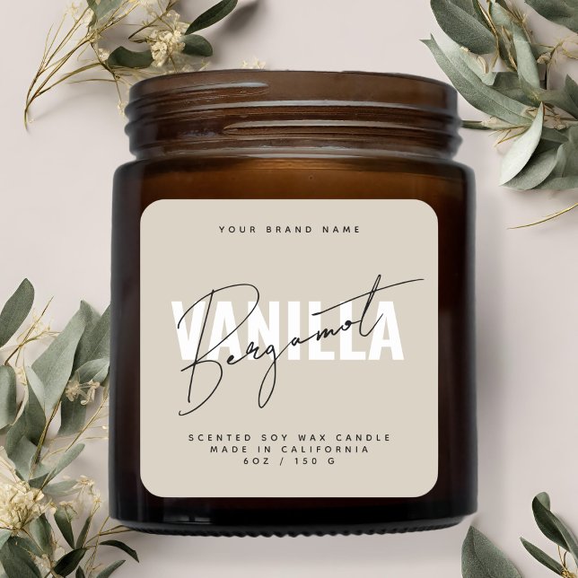 Modern beige script typography candle label (Creator Uploaded)