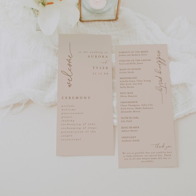 Modern Beige Script Wedding Program Programme (Creator Uploaded)