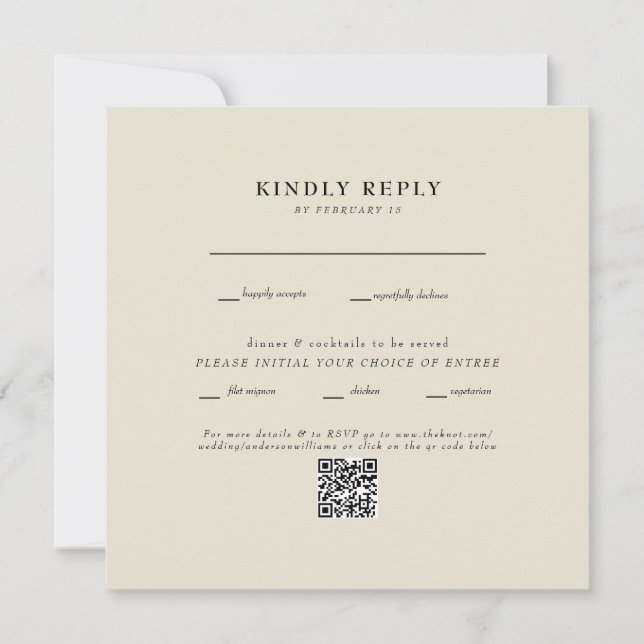  Modern Beige Square Wedding QR Code RSVP (Front)