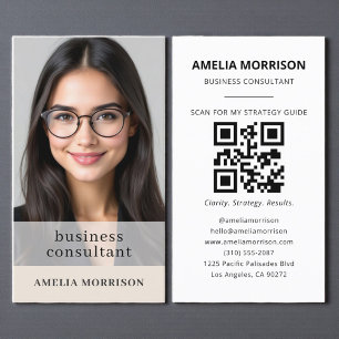 Modern Beige Taupe Consultant QR Code Photo Business Card