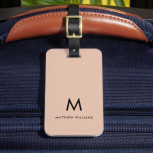 Modern Beige Taupe Minimal Monogram Custom Luggage Tag