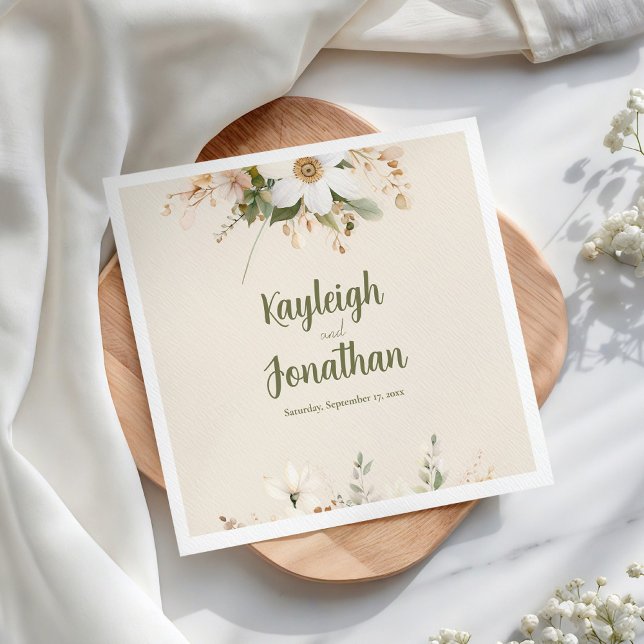 Modern Beige Watercolor Floral Wedding Napkin (Creator Uploaded)