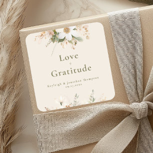 Modern Beige Watercolor Floral Wedding Square Sticker