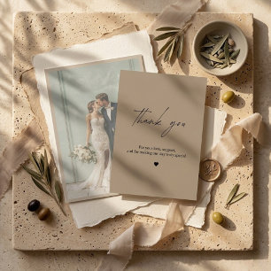 Modern Beige Wedding Thank You Photo  Card