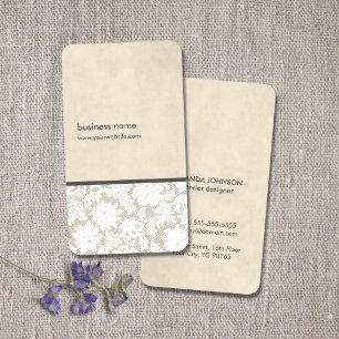 Modern Beige White Lace Pattern Interior Designer Business Card