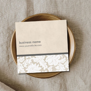 Modern Beige White Lace Pattern Interior Designer Square Business Card