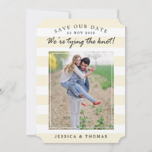 Modern Beige & White Stripes Photo Save The Date