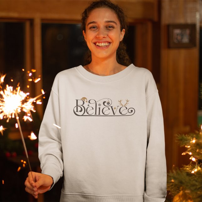 Modern Believe Calligraphy Christmas Sweatshirt (Creator Uploaded)
