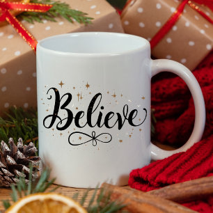Modern "Believe" Script Christmas Coffee Mug