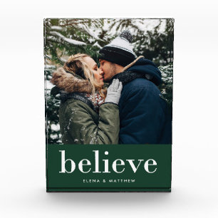 Modern Believe   Your Holiday Photo on Rich Green