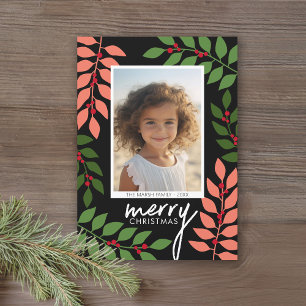Modern berries eucalyptus branches - photo coral holiday card
