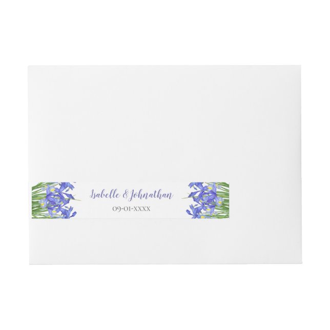 Modern Berry Blue Irises Floral Wedding Invitation Wraparound Address Label (Front)