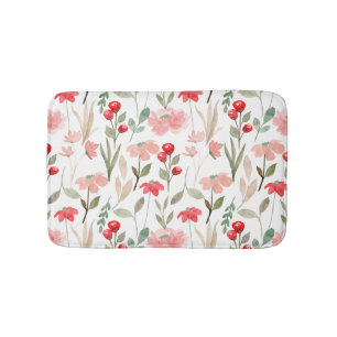 Modern Berry Cherry Floral Pattern Bath Mat