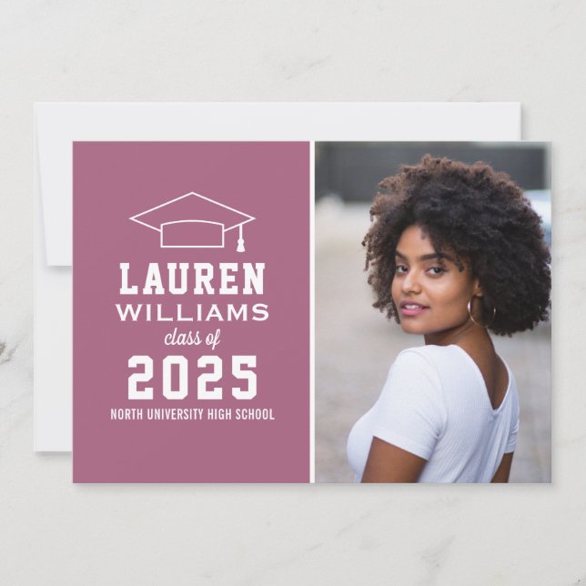 Modern Berry Pink Photo Graduation Party Invitation (Front)