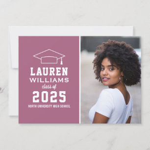 Modern Berry Pink Photo Graduation Party Invitation