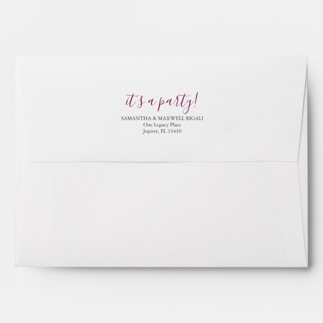 Modern Berry Red Pre Addressed Party Envelope (Back (Top Flap))